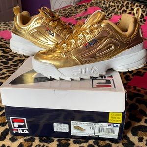 Gold Metallic FILA Disruptor Sz 10
